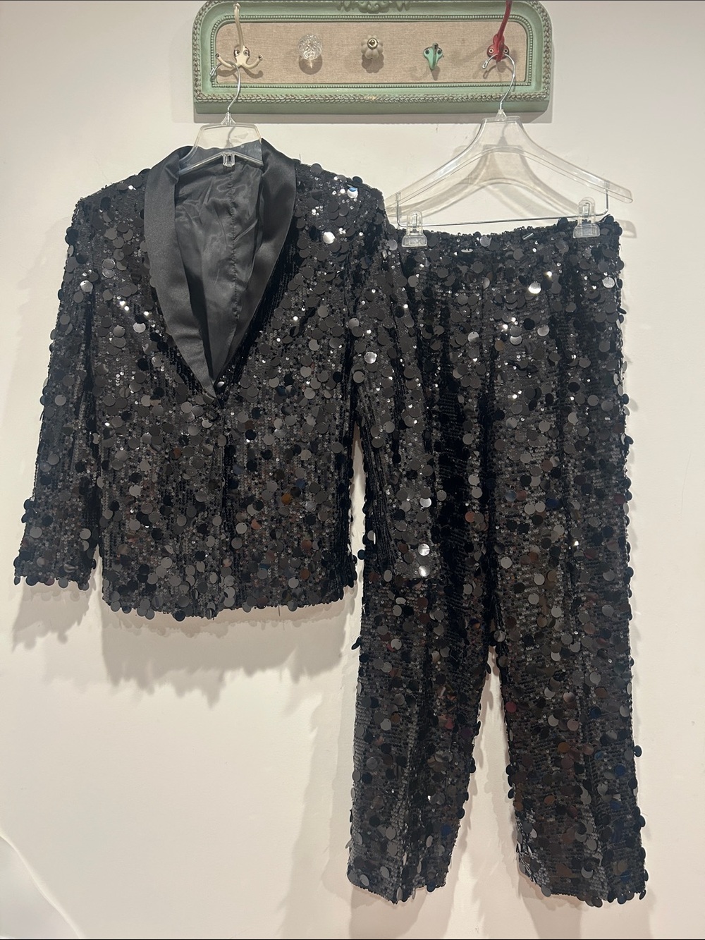 Black Sequin Blazer and Pants Set - Women's Evening Suit